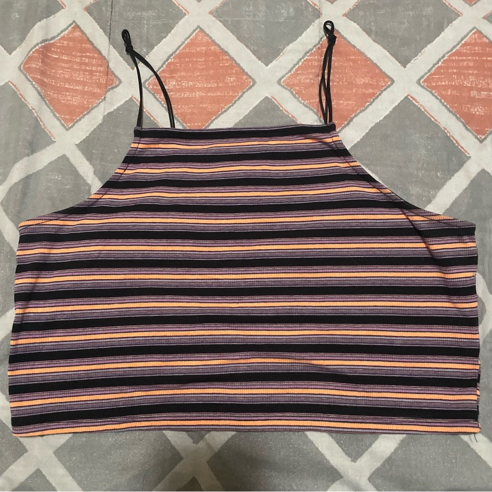 Striped Halter Tank Top - Cropped